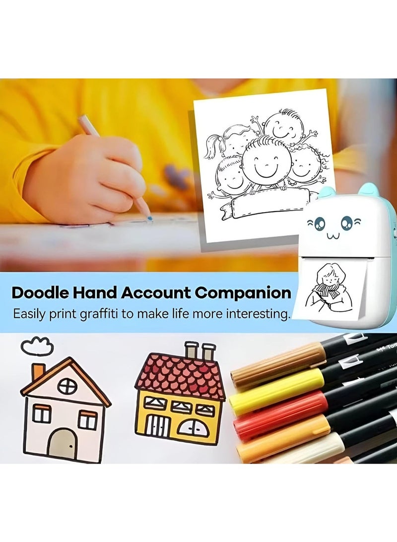 طابعة صغيرة محمولة لاسلكية تعمل بتقنية البلوتوث، مثالية للأطفال والكبار لطباعة الملاحظات والملصقات والرسومات بالأبيض والأسود، خفيفة الوزن ويتم شحنها عبر منفذ USB. - Image 5